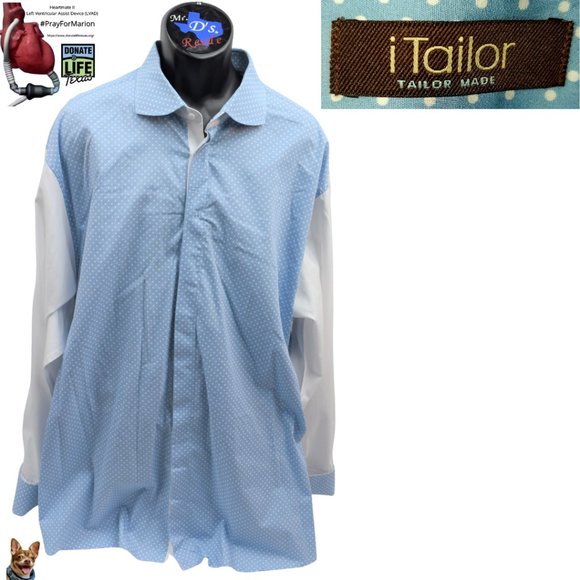 iTailor Blue PolkaDot L/S French Cuff Tailor 19 36 - Picture 1 of 4
